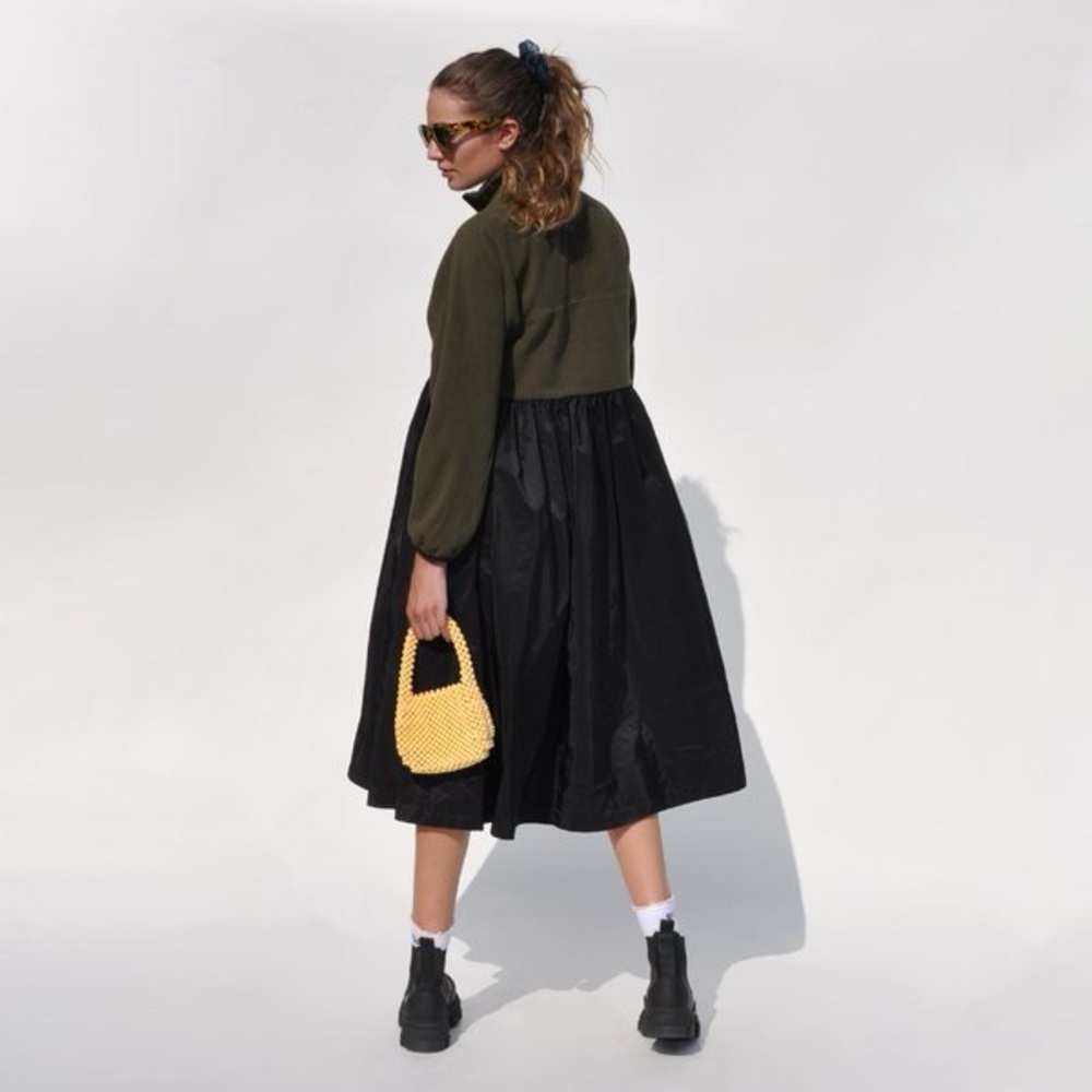 NWT Sandy Liang Berries Fleece Midi Dress in Jansport Green
